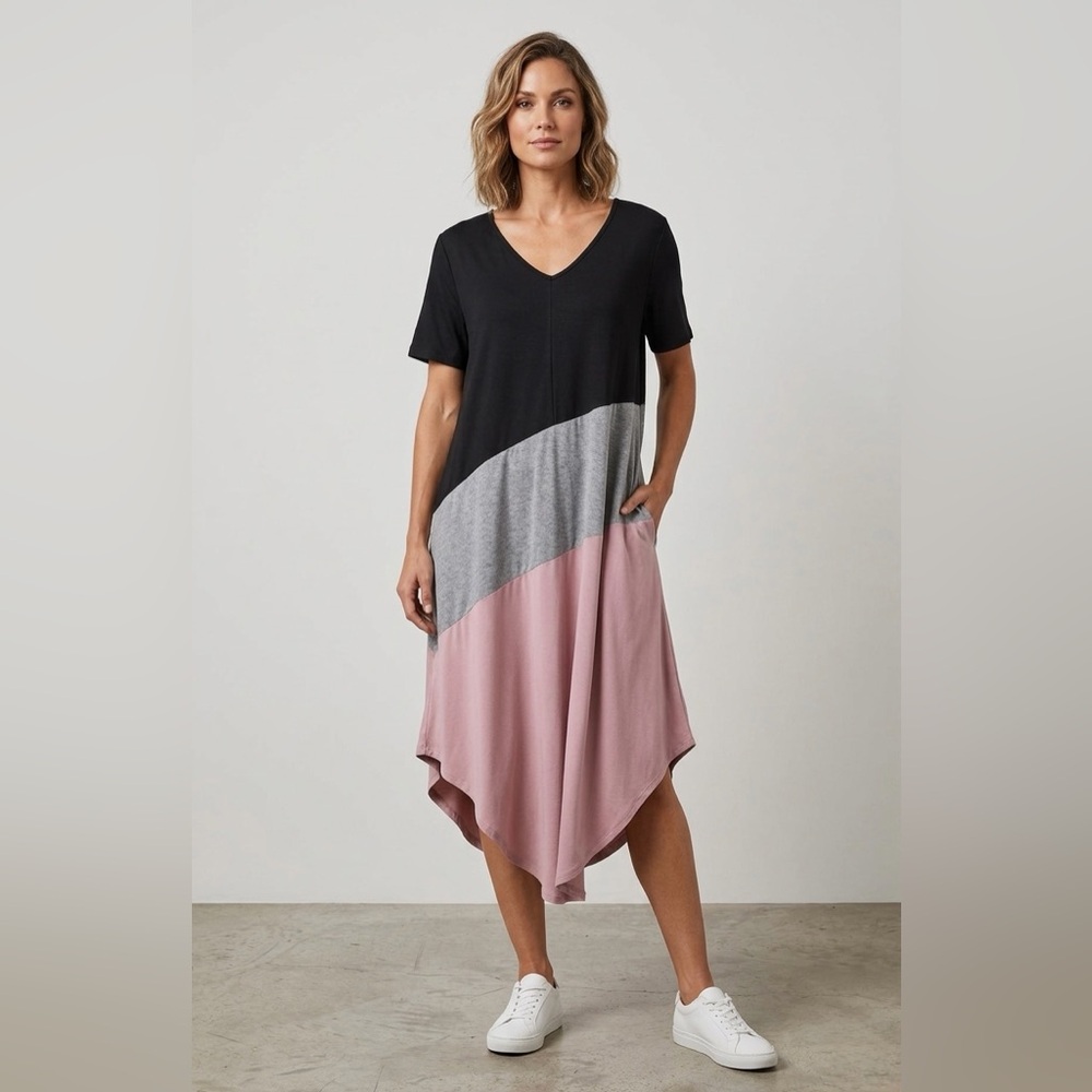 Color Block V-Neck Women's Maxi Dress. 3X